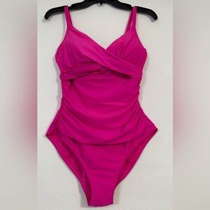 Essentials by CATALINA  Pink One Piece Swimsuit with Ruched Bodice Size M (8-10)